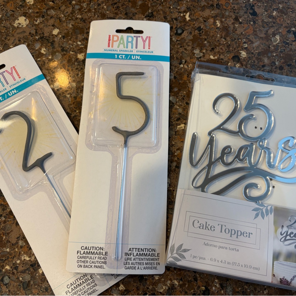 Silver 25 Years Cake Topper Set